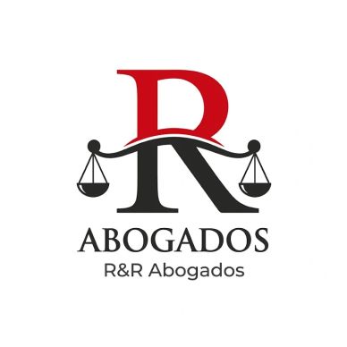 Logo for R&amp;R Abogados with scales of justice.