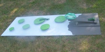 Frog Hop, players must push down to catapult the rubber frog and try to land on one of the lillypads