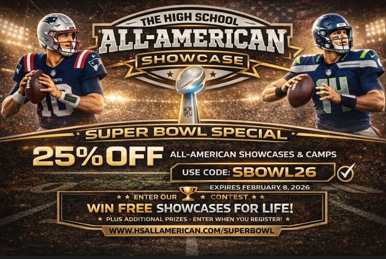 Super Bowl special: 25% off All-American showcases with free lifetime contest entry.