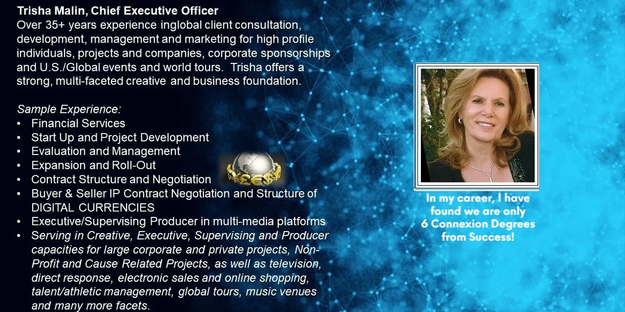 Profile of Trisha Malin, CEO with over 35 years of global client experience.