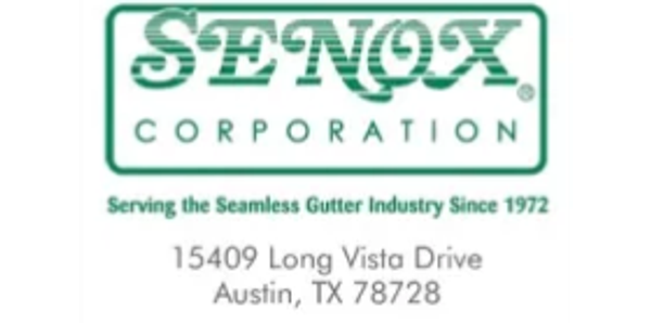 Logo of Senox Corporation with address and tagline.