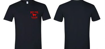 Black t-shirt with red 'RED DOG TRAINING' logo on front left chest.