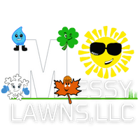 Messy Lawns Logo with characters to represent the sun &4 seasons.