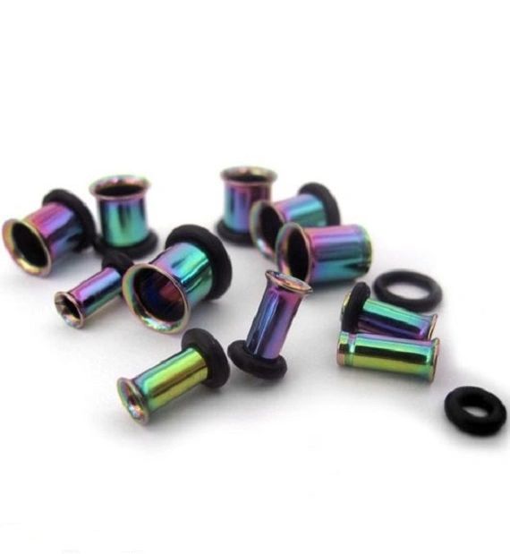PL Rainbow Titanium O-Ring Plugs / Gauges / Tunnels 2 Pieces 1 Pair B/3