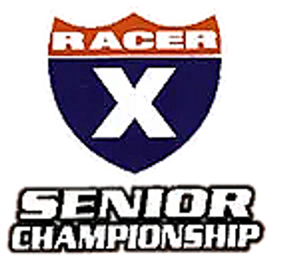 Logo for Racer X Senior Championship with bold text and shield design.