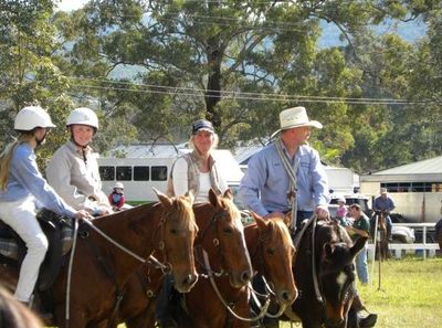 GLOWALMAN Junior Rodeo circuit.L to R.Lauren on Bindi Matt on Pep Heather on Sally and Tim on Sarge.