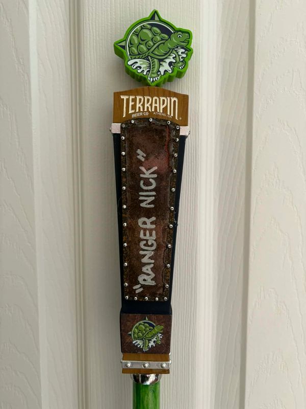 Terrapin Beer Co. tap handle with 'Ranger Nick' label and turtle logo.