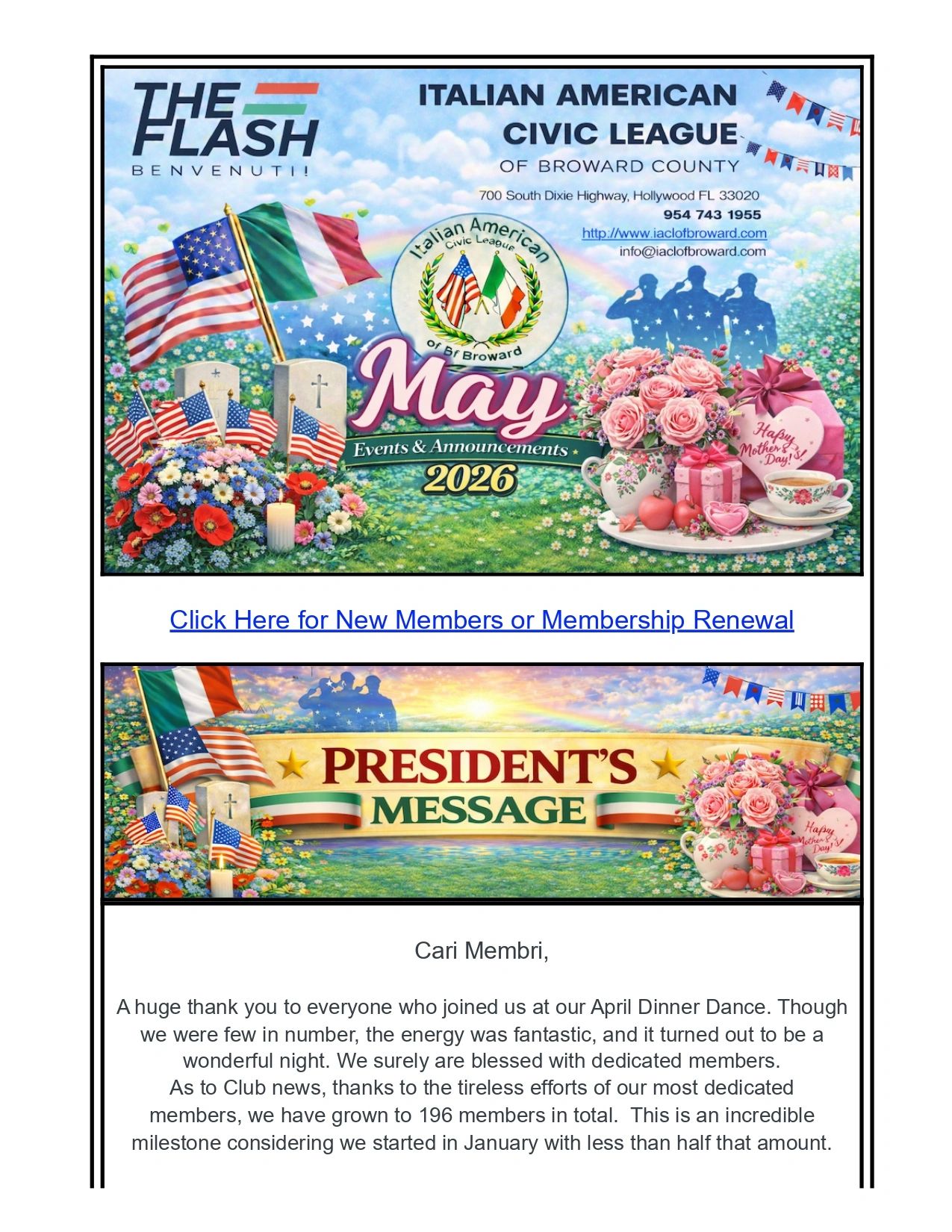 May 2026 events by Italian American Civic League of Broward County.