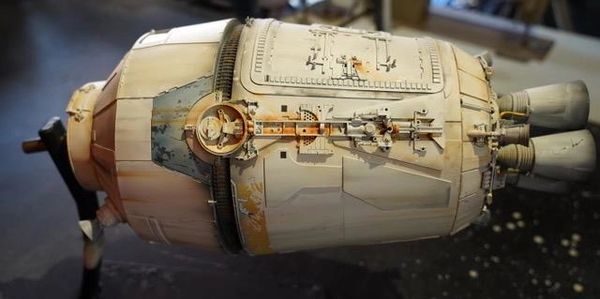 A detailed model of a spacecraft engine section.
