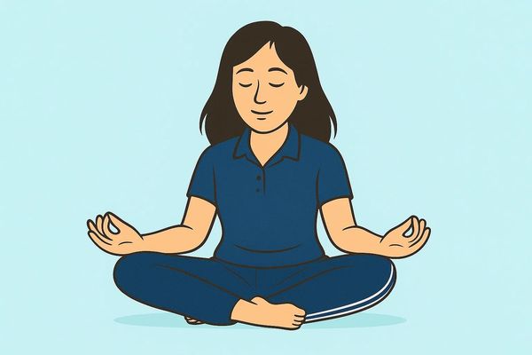 Woman meditating in a seated lotus pose with eyes closed.