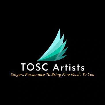 Logo TOSC Artists - Green and Teal Sails like design of Sydney Opera House. White and yellow text