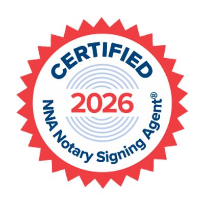 Certified NNA Notary Signing Agent badge valid until 2026.