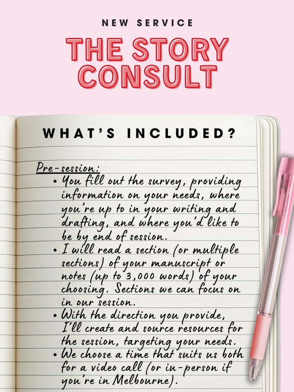 Introducing The Story Consult service with pre-session details.