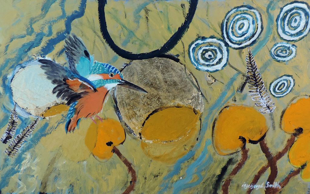 Golden Pond Kingfisher. Image size 46x28cm approx. Dark blue hand finished frame. £360  