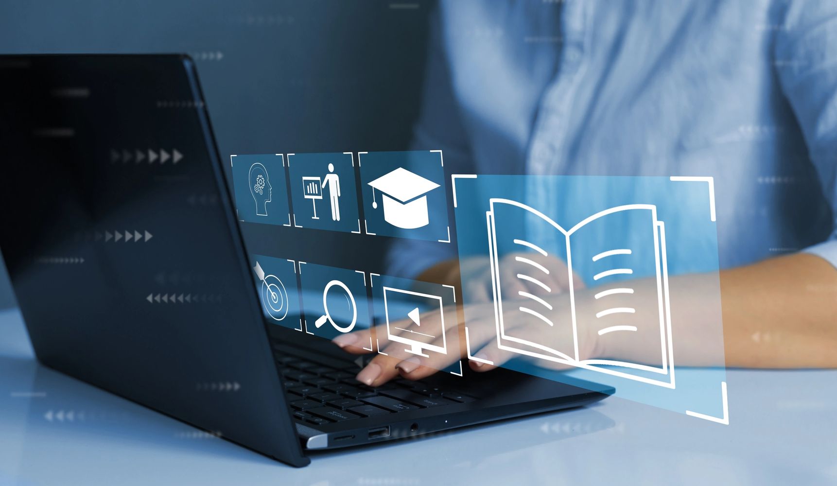 E-learning education, internet lessons and online webinar