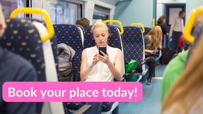 A woman on her mobile whilst travelling on a train. 