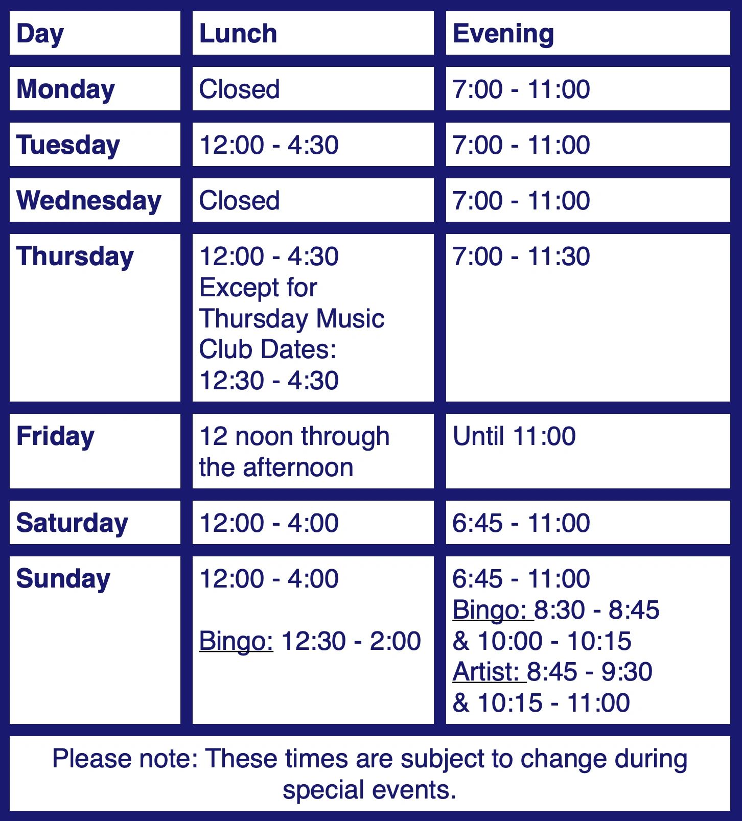 Huntington Working Men's Club York
Timetable, opening hours HWMC York
York events and gigs
Gig york
