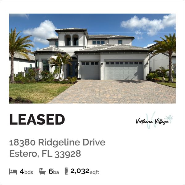 Modern two-story house leased in Estero, FL with 4 bedrooms and 6 bathrooms.