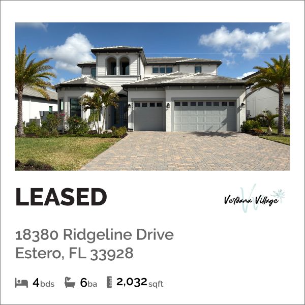 Modern two-story house leased in Estero, FL with 4 bedrooms and 6 bathrooms.