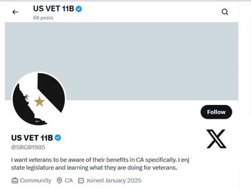 US VET 11B profile page emphasizing veteran benefits in California.