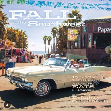 Classic convertible car on a sunny street in the Southwest.