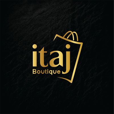 Elegant gold and black logo for Itaj Boutique with shopping bag design.