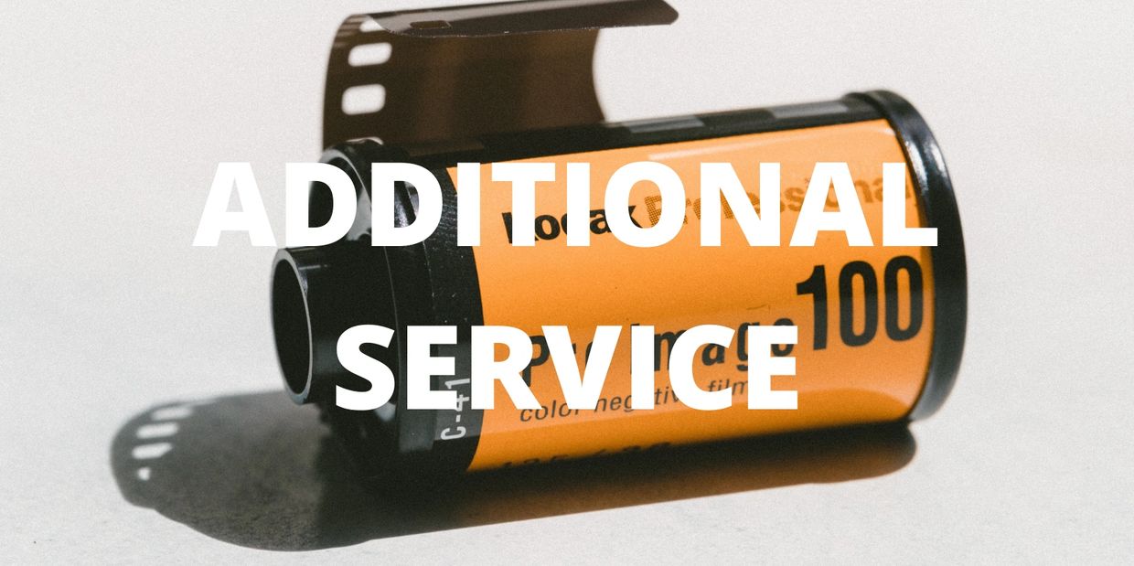 "ADDITIONAL SERVICE" text on top of a background image of a roll of Kodak film