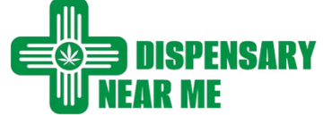 Dispensary Near Me logo with a green cross and marijuana leaf.