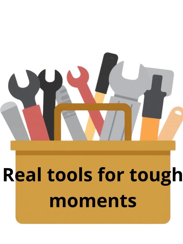 Toolbox with various tools and motivational text.