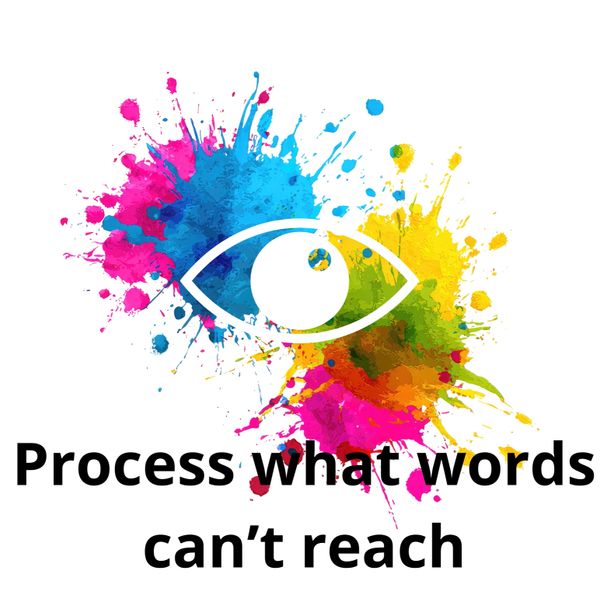 Eye symbol with colorful paint splashes and motivational text about expression.