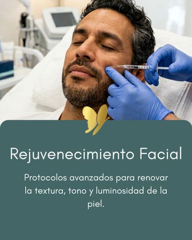 Hombre recibiendo tratamiento de rejuvenecimiento facial en clínica estética.