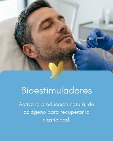 Hombre recibiendo tratamiento con bioestimuladores para mejorar la elasticidad facial.