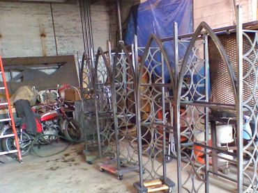 gothic style fabricated shelves with cast iron elements