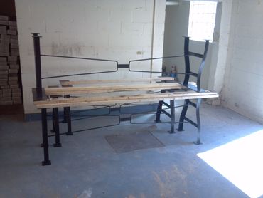 Arts and crafts farmhouse style forged and fabricated steel table bases