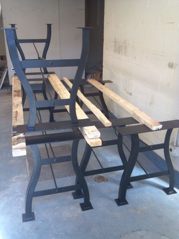 Arts and crafts farmhouse style forged and fabricated steel table bases