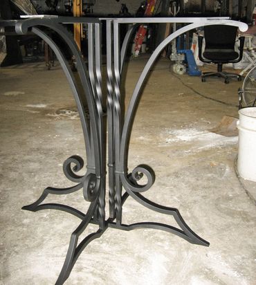 Baroque style forged and fabricated steel table base