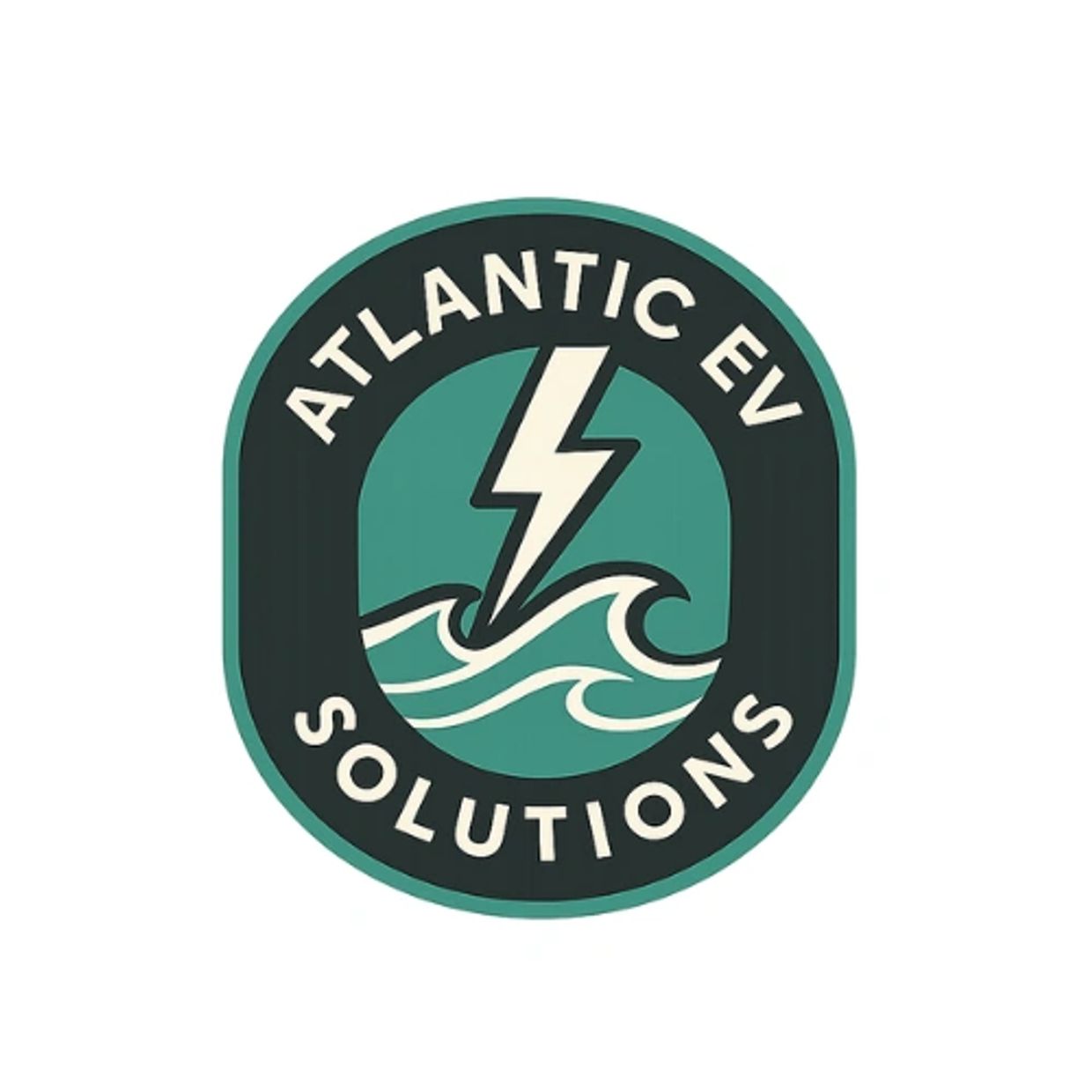 Logo with lightning bolt and waves, text 'Atlantic EV Solutions'.