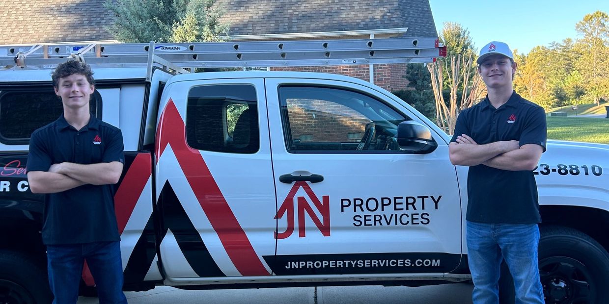 Jacob & Noah from J&N Property Services near Sherrills Ford NC with their service truck
