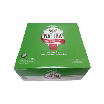 Caja con 50 saquitos ensobrados de yerba mate, o mate cocido. Natura.