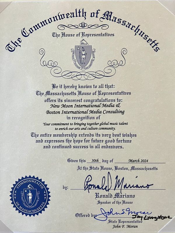 The Massachusetts House of Representatives offers New Moon International.
