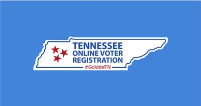 Tennessee map promoting online voter registration with hashtag #GoVoteTN.