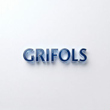 Blue 3D text saying GRIFOLS on white background.