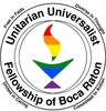 Logo of Unitarian Universalist Fellowship of Boca Raton with a colorful flame and text.