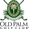 Logo of Old Palm Golf Club with palm tree and golf clubs.