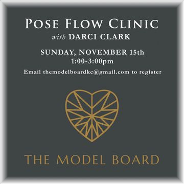 Pose Flow Clinic event announcement with Darci Clark on November 15.