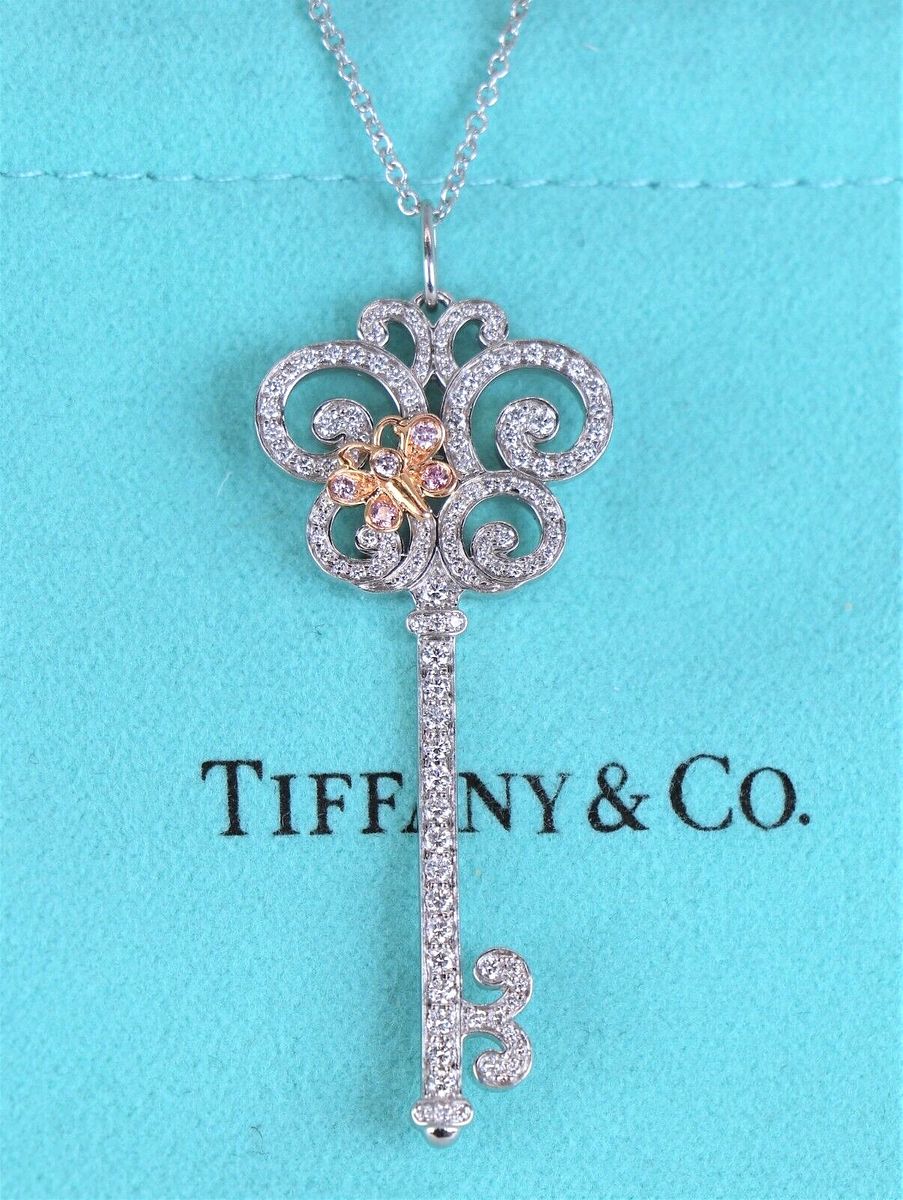 Tiffany Limited Edition Tiffany Keys Mini Crown Key Charm Pink Crystal  Womens Rosed Gold Diamonds Necklace