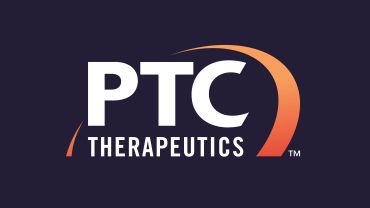 PTC Therapeutics logo with an orange swoosh design.