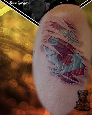 Skin rip tattoo with Canadian Flag 