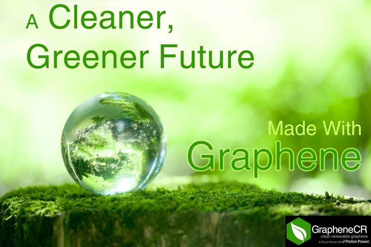 Image of a crystal ball in a green forrest. Reads “A Cleaner, Greener Future Made With Graphene”