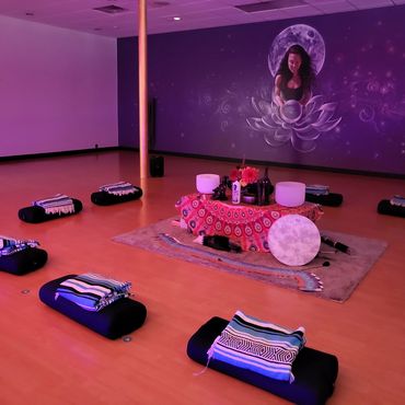 Peaceful yoga room scene with Matt on a yoga mat